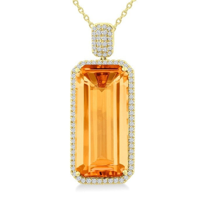 Amber Radiance 14K Yellow Gold Emerald-Cut Citrine & Diamond Halo Pendant