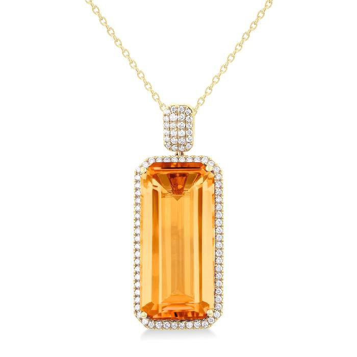 Amber Radiance 14K Yellow Gold Emerald-Cut Citrine & Diamond Halo Pendant