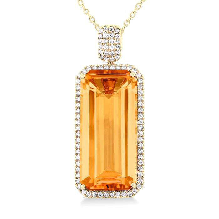 Amber Radiance 14K Yellow Gold Emerald-Cut Citrine & Diamond Halo Pendant