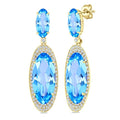 18X8 MM Evoque Gemstones & 10x5 MM Oval Shape Blue Topaz and 3/4 Ctw Round Cut Diamond Halo Semi-Precious Earrings in 14K Yellow Gold