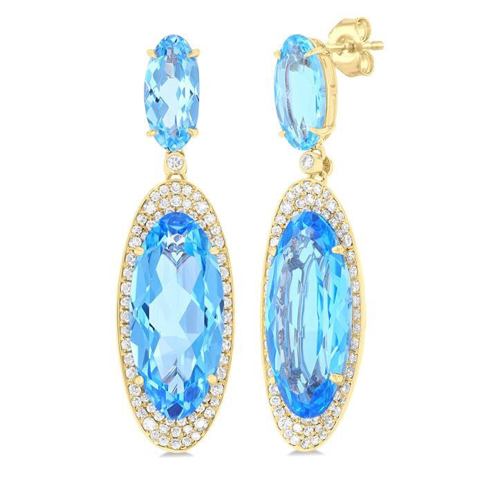 Oval Shape Gemstone & Halo Diamond Earrings