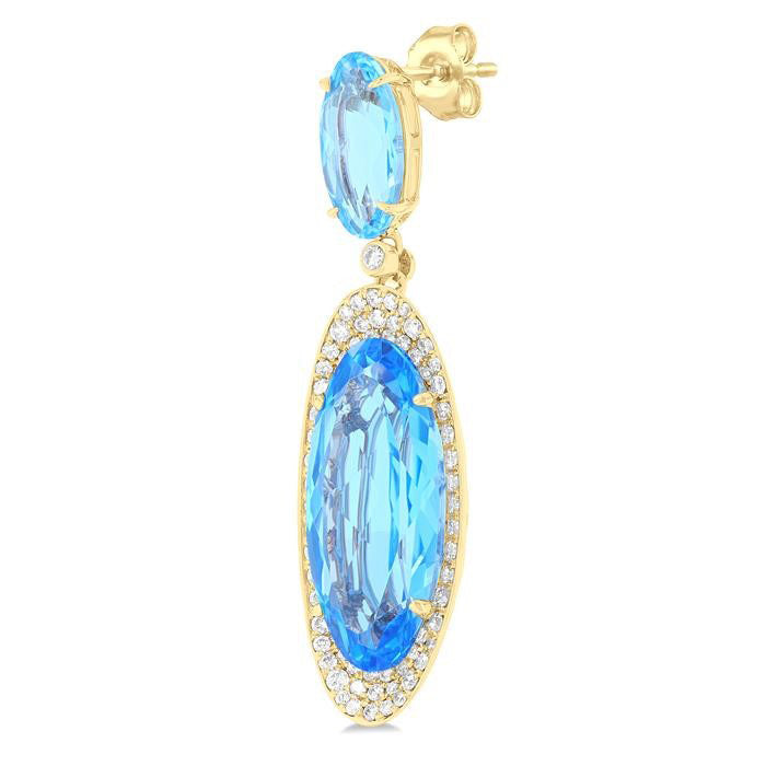 Oval Shape Gemstone & Halo Diamond Earrings