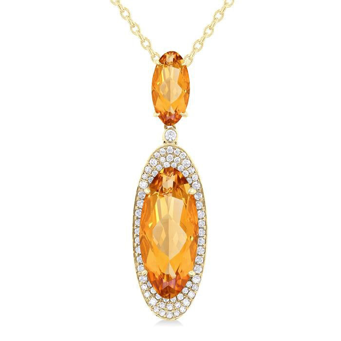 Solara Dawn 14K Yellow Gold Oval-Cut Citrine & Diamond Halo Pendant