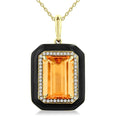 Luna Emerald Shape Paperclip Black Enamel Gemstone & Halo Diamond Pendant