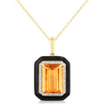 Luna Emerald Shape Paperclip Black Enamel Gemstone & Halo Diamond Pendant