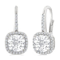 7X7 MM Cushion Cut White Topaz and 1/4 Ctw Round Cut Diamond Halo Semi-Precious Earrings in 14K White Gold