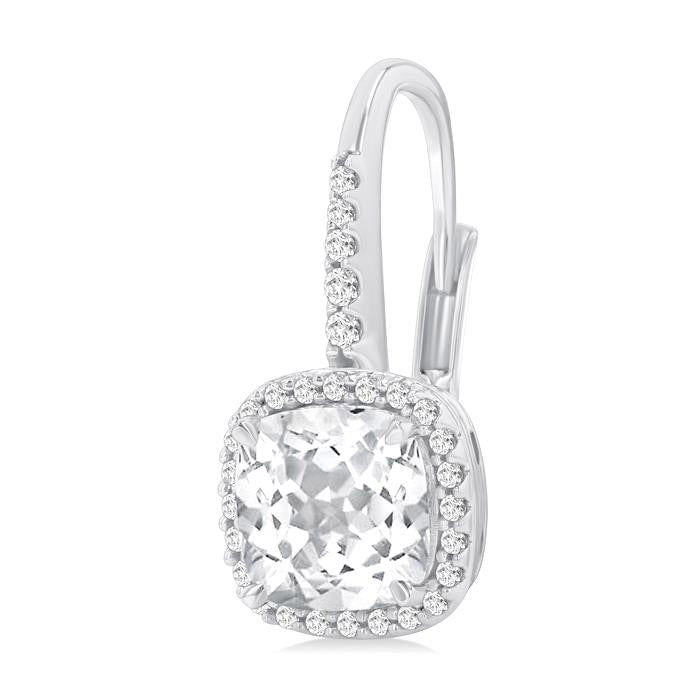 Square Shape Gemstone & Halo Diamond Huggie Earrings