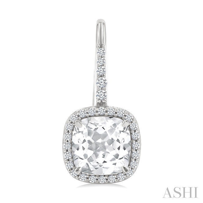 7X7 MM Cushion Cut White Topaz and 1/4 Ctw Round Cut Diamond Halo Semi-Precious Earrings in 14K White Gold