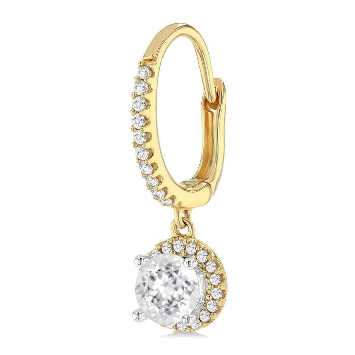 Round Shape Halo Gemstone Hoop Earrings
