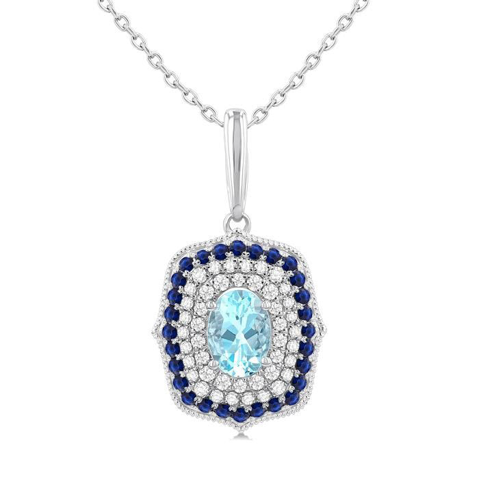 Aster Gemstone & Halo Diamond Fashion Pendant