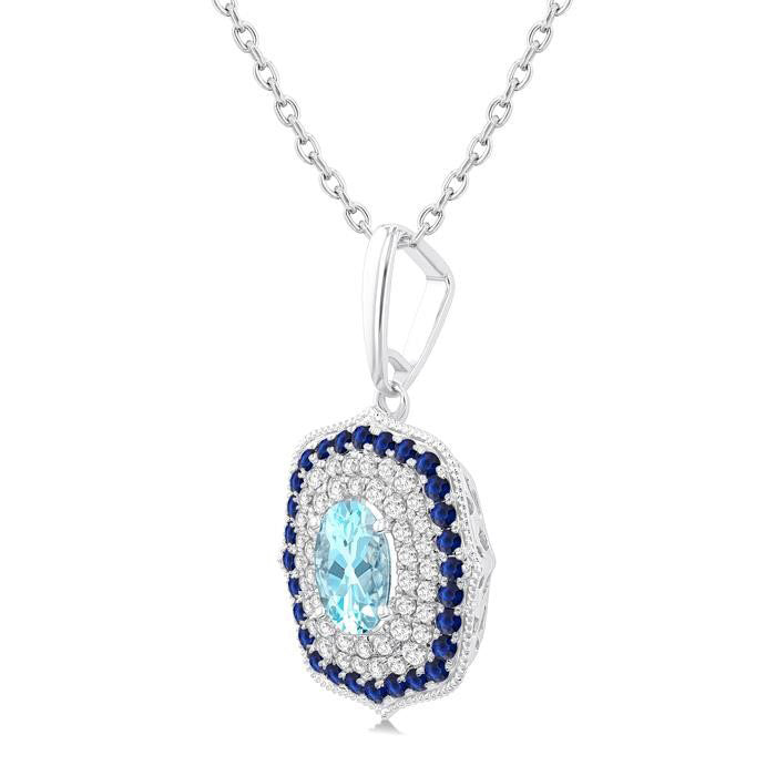 Aster Gemstone & Halo Diamond Fashion Pendant