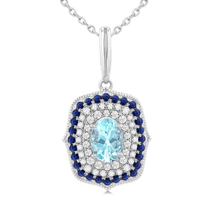 Aster Gemstone & Halo Diamond Fashion Pendant