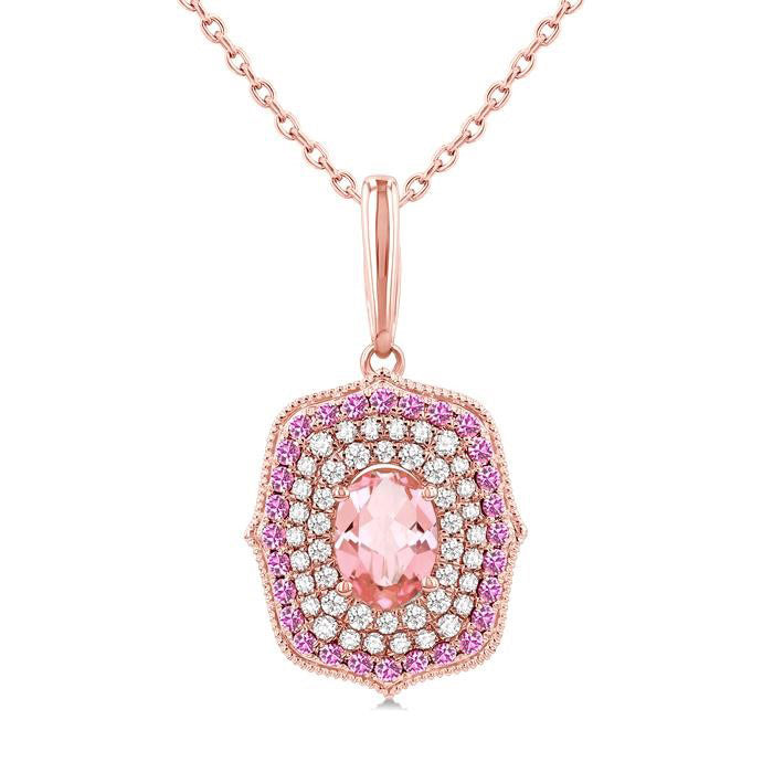 Morganite Gemstone & Halo Diamond Fashion Pendant