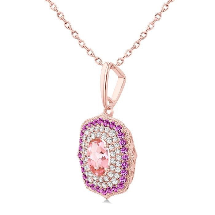 Morganite Gemstone & Halo Diamond Fashion Pendant