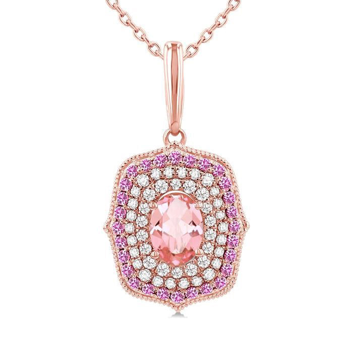 Morganite Gemstone & Halo Diamond Fashion Pendant