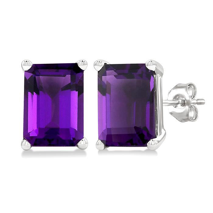 Emerald Shape Gemstone Stud Earrings