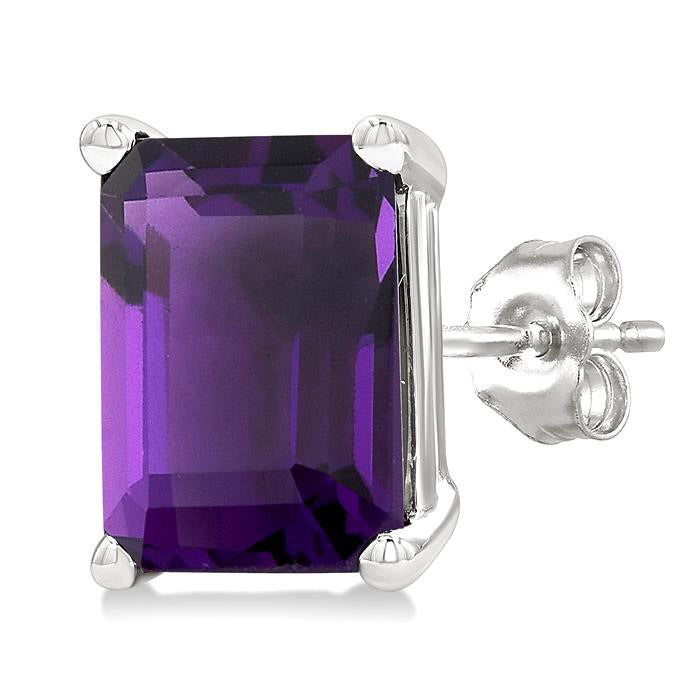 Emerald Shape Gemstone Stud Earrings