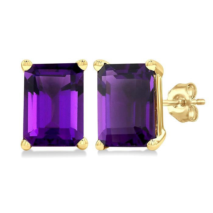 Emerald Shape Gemstone Stud Earrings