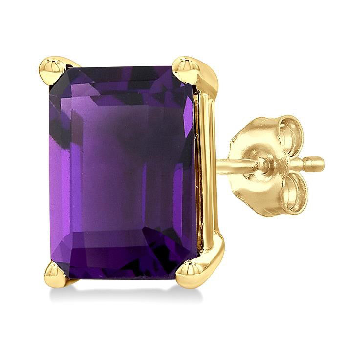 Emerald Shape Gemstone Stud Earrings