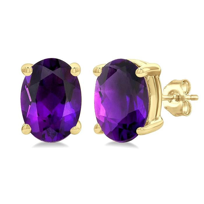 7X5 MM Oval Cut Amethyst Semi-Precious Stud Earrings in 14K Yellow Gold