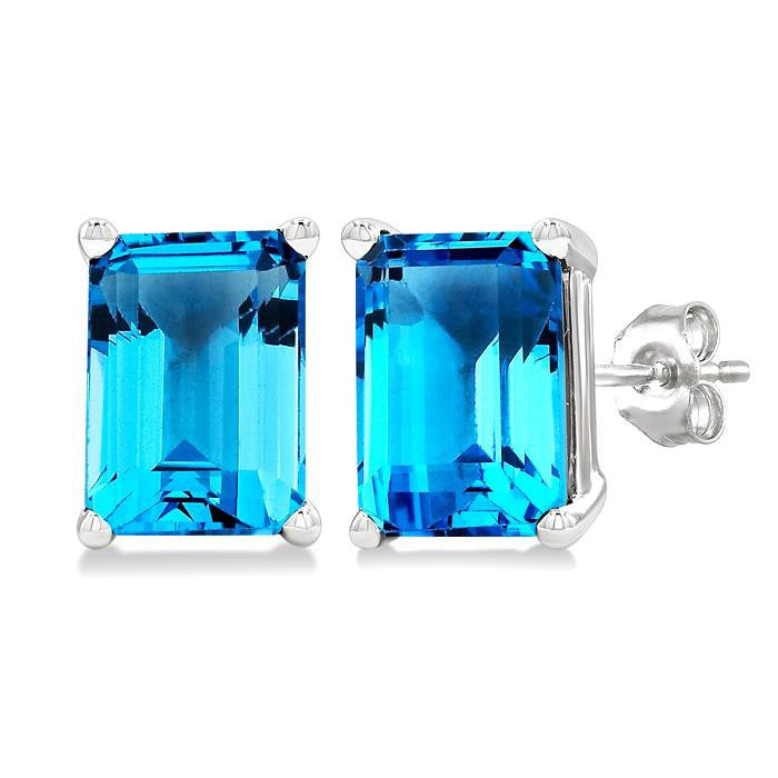 Emerald Shape Gemstone Stud Earrings