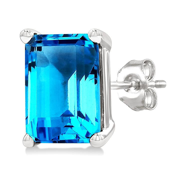 Emerald Shape Gemstone Stud Earrings