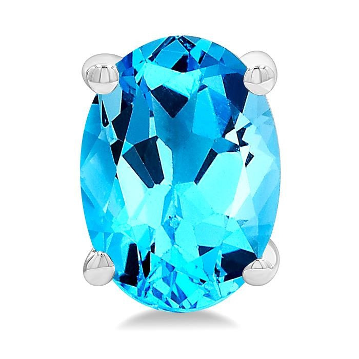 7X5 MM Oval Cut Blue Topaz Semi-Precious Stud Earrings in 14K White Gold