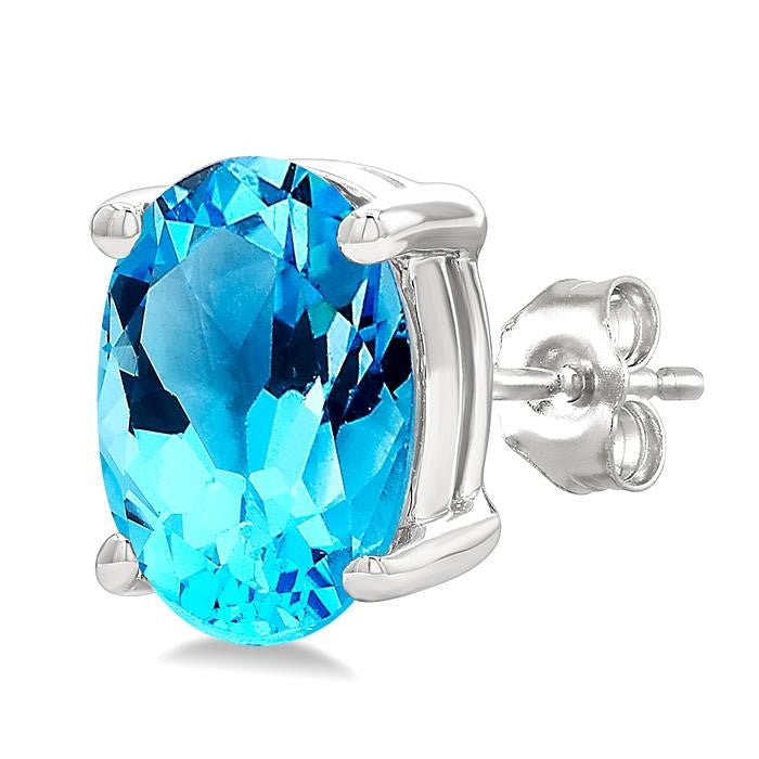 7X5 MM Oval Cut Blue Topaz Semi-Precious Stud Earrings in 14K White Gold