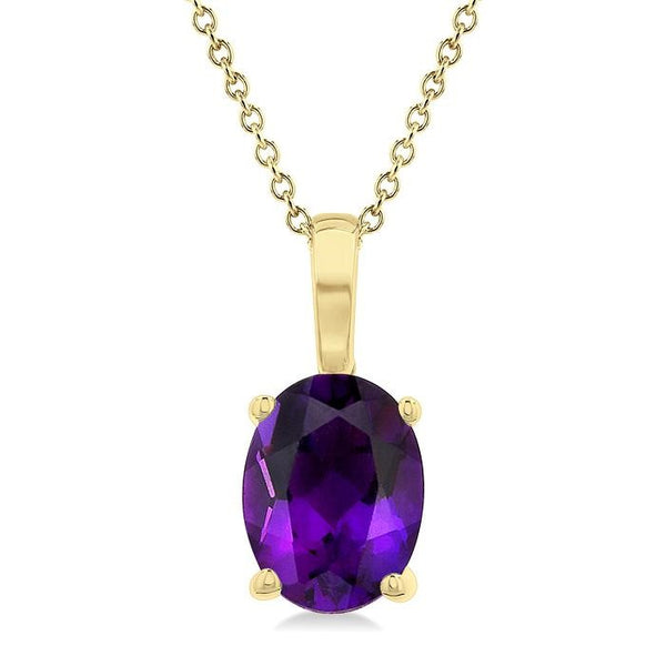 8X6 MM Oval Cut Amethyst Semi-Precious Solitaire Pendant With Chain in 14K Yellow Gold