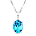 8X6 MM Oval Cut Blue Topaz Semi-Precious Solitaire Pendant With Chain in 14K White Gold