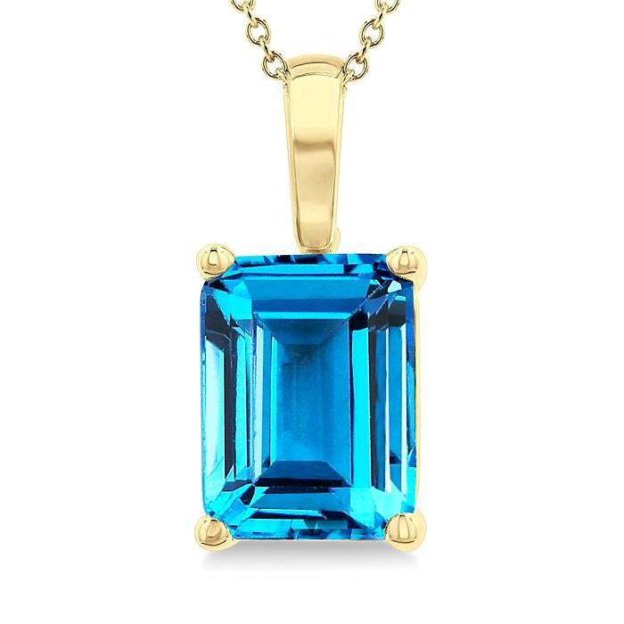 Emerald Cut Blue Topaz Semi-Precious Solitaire Pendant