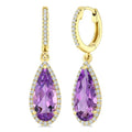 12X5 MM Evoque Gemstones Pear Shape Amethyst and 1/3 Ctw Round Cut Diamond Semi-Precious Halo Earrings in 14K Yellow Gold