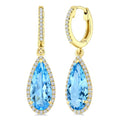 12X5 MM Evoque Gemstones Pear Shape Blue Topaz and 1/3 Ctw Round Cut Diamond Semi-Precious Halo Earrings in 14K Yellow Gold