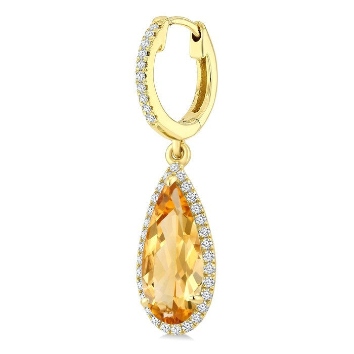 12X5 MM Evoque Gemstones Pear Shape Citrine and 1/3 Ctw Round Cut Diamond Semi-Precious Halo Earrings in 14K Yellow Gold