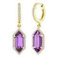 12X5 MM Evoque Gemstones Hexagon Shape Amethyst and 1/3 Ctw Round Cut Diamond Semi-Precious Earrings in 10K Yellow Gold