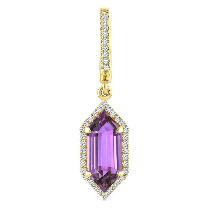 12X5 MM Evoque Gemstones Hexagon Shape Amethyst and 1/3 Ctw Round Cut Diamond Semi-Precious Earrings in 10K Yellow Gold