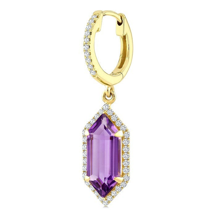 12X5 MM Evoque Gemstones Hexagon Shape Amethyst and 1/3 Ctw Round Cut Diamond Semi-Precious Earrings in 10K Yellow Gold