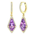 12X5 MM Evoque Gemstones Kite Shape Amethyst and 1/3 Ctw Round Cut Diamond Semi-Precious Earrings in 10K Yellow Gold
