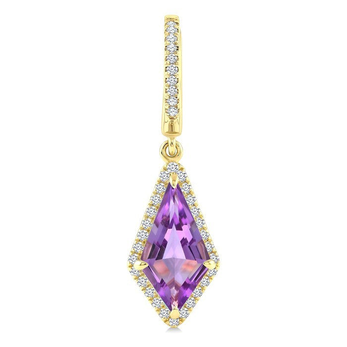 12X5 MM Evoque Gemstones Kite Shape Amethyst and 1/3 Ctw Round Cut Diamond Semi-Precious Earrings in 10K Yellow Gold