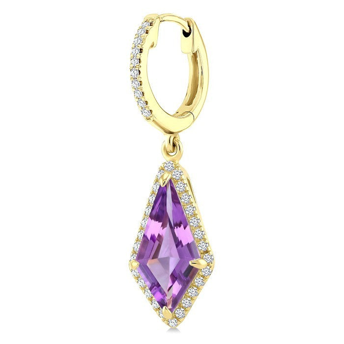 12X5 MM Evoque Gemstones Kite Shape Amethyst and 1/3 Ctw Round Cut Diamond Semi-Precious Earrings in 10K Yellow Gold