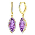 12X5 MM Evoque Gemstones Marquise Shape Amethyst and 1/3 Ctw Round Cut Diamond Semi-Precious Earrings in 10K Yellow Gold