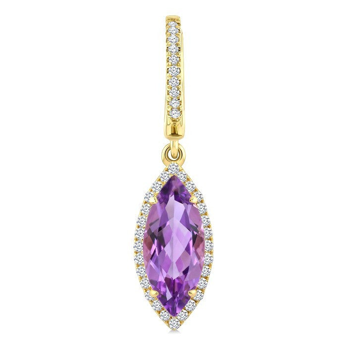 12X5 MM Evoque Gemstones Marquise Shape Amethyst and 1/3 Ctw Round Cut Diamond Semi-Precious Earrings in 10K Yellow Gold
