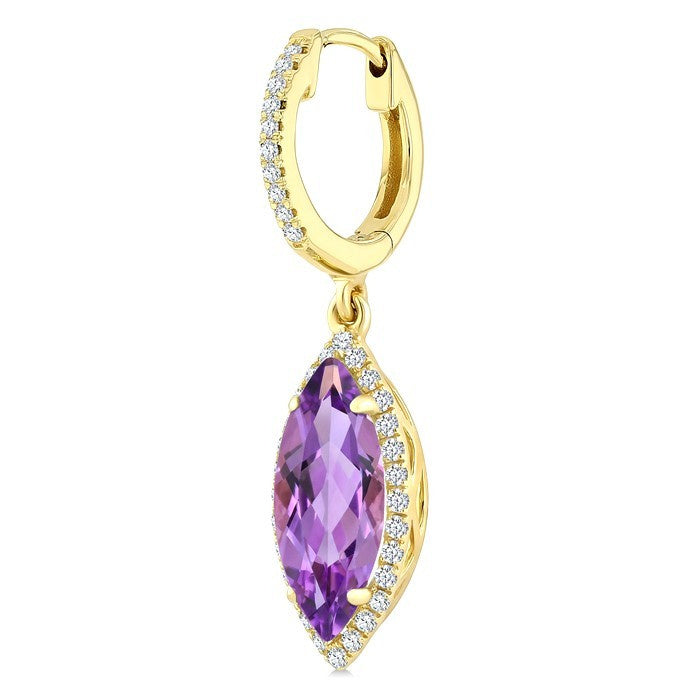 12X5 MM Evoque Gemstones Marquise Shape Amethyst and 1/3 Ctw Round Cut Diamond Semi-Precious Earrings in 10K Yellow Gold
