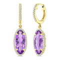 12X5 MM Evoque Gemstones Oval Shape Amethyst and 1/3 Ctw Round Cut Diamond Semi-Precious Earrings in 10K Yellow Gold