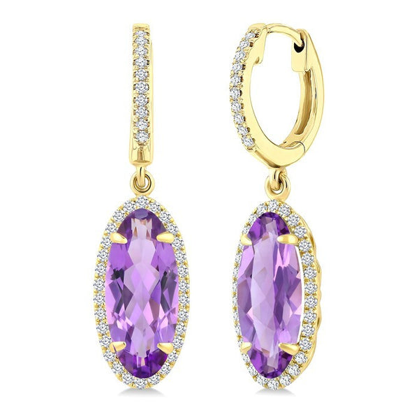 12X5 MM Evoque Gemstones Oval Shape Amethyst and 1/3 Ctw Round Cut Diamond Semi-Precious Earrings in 10K Yellow Gold