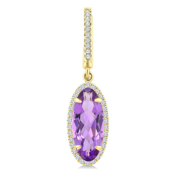 12X5 MM Evoque Gemstones Oval Shape Amethyst and 1/3 Ctw Round Cut Diamond Semi-Precious Earrings in 10K Yellow Gold
