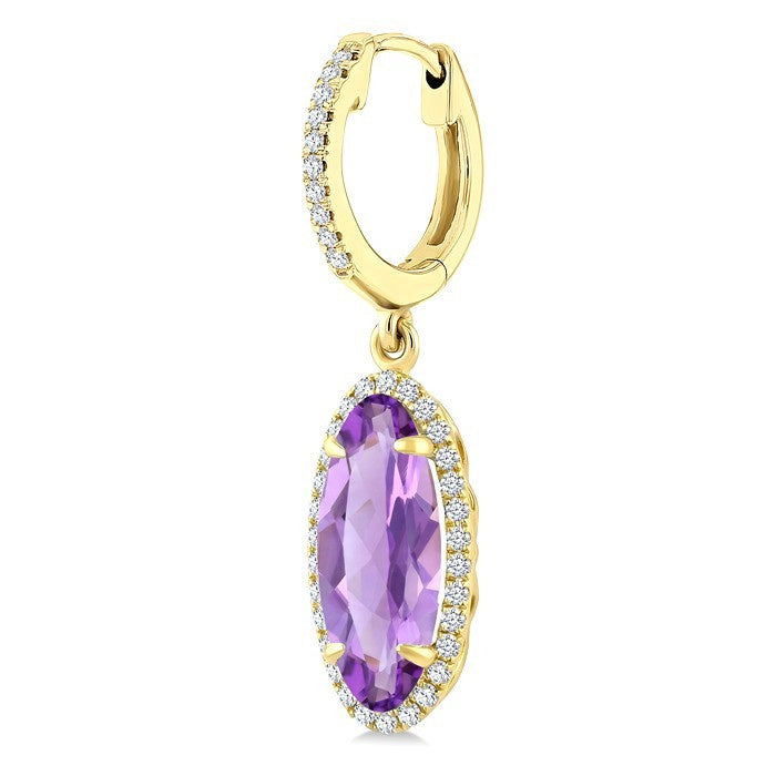 12X5 MM Evoque Gemstones Oval Shape Amethyst and 1/3 Ctw Round Cut Diamond Semi-Precious Earrings in 10K Yellow Gold