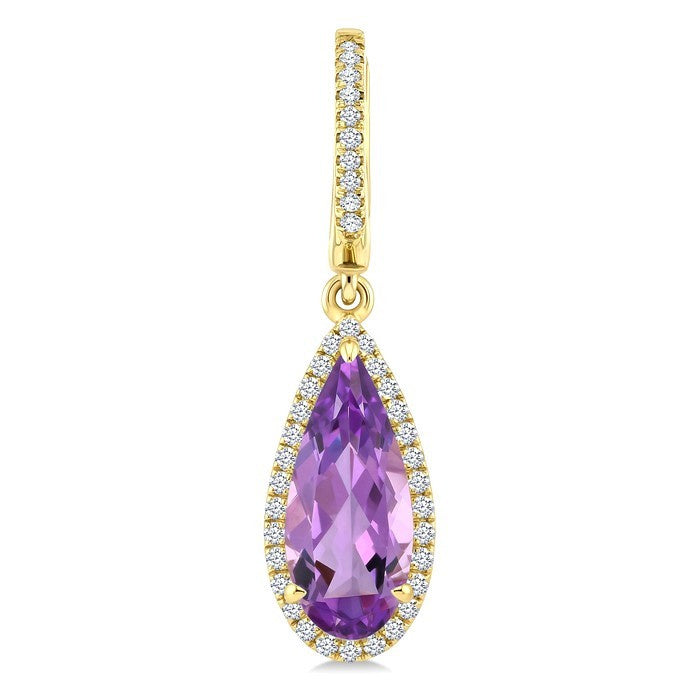 12X5 MM Evoque Gemstones Pear Shape Amethyst and 1/3 Ctw Round Cut Diamond Semi-Precious Earrings in 10K Yellow Gold