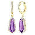 12X5 MM Evoque Gemstones Shield Shape Amethyst and 1/3 Ctw Round Cut Diamond Semi-Precious Earrings in 10K Yellow Gold