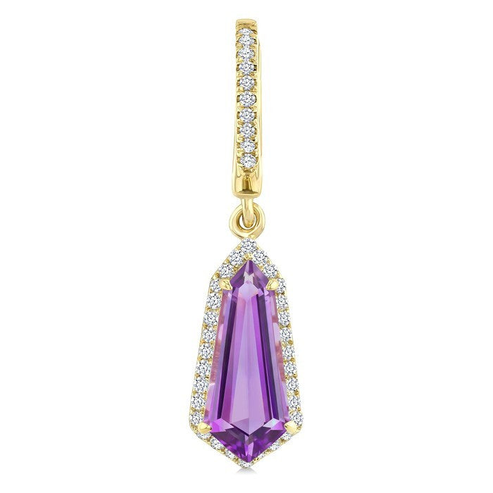 12X5 MM Evoque Gemstones Shield Shape Amethyst and 1/3 Ctw Round Cut Diamond Semi-Precious Earrings in 10K Yellow Gold